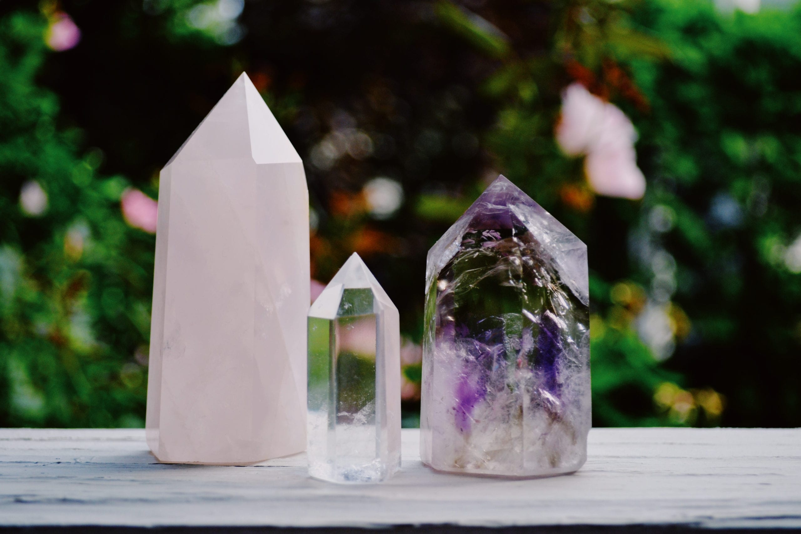 crystals on a table